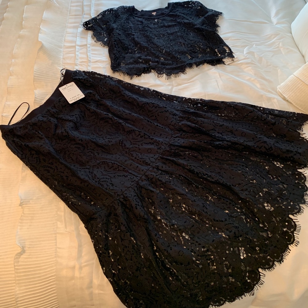 Two piece black lace skirt set from Free People